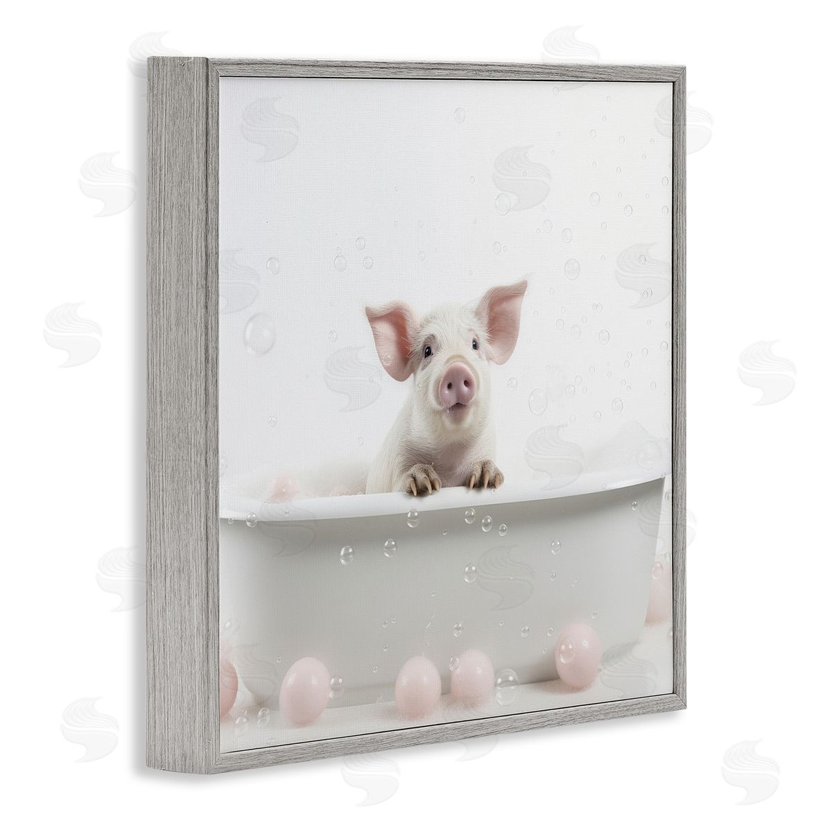 Lazar Studio Pig Bubble Bath Gray Framed Giclee Wall Artside_