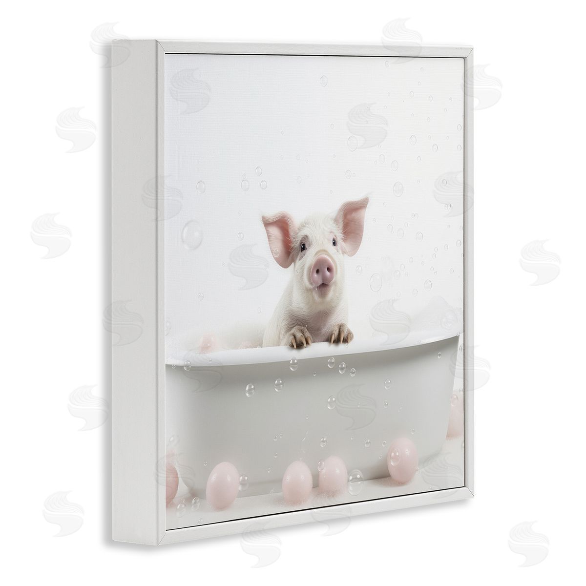 Lazar Studio Pig Bubble Bath White Framed Giclee Wall Artside_