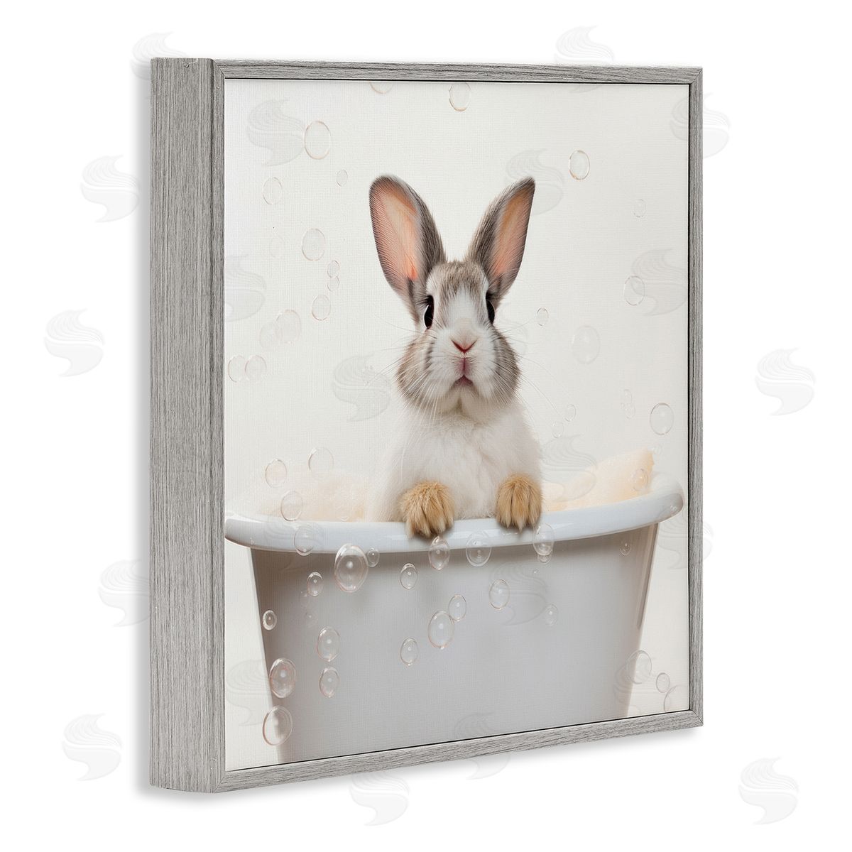Lazar Studio Rabbit Bubble Bath Gray Framed Giclee Wall Artside_