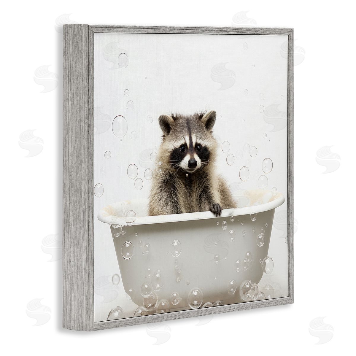 Lazar Studio Raccoon Bubble Bath Gray Framed Giclee Wall Artside_