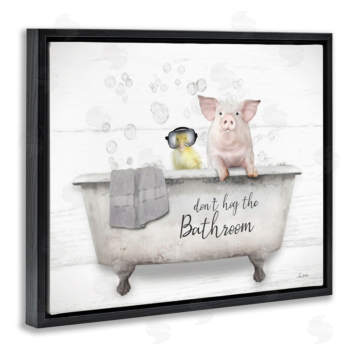 Don't Hog Bathroom Black Floating Frame Canvas Wall Art, Home Decor by Lori Deiter