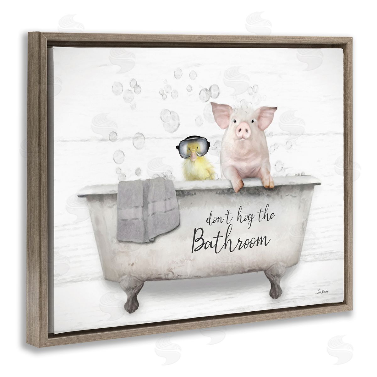 Don't Hog Bathroom Brown Floating Frame Canvas Wall Art, Home Decor by Lori Deiter