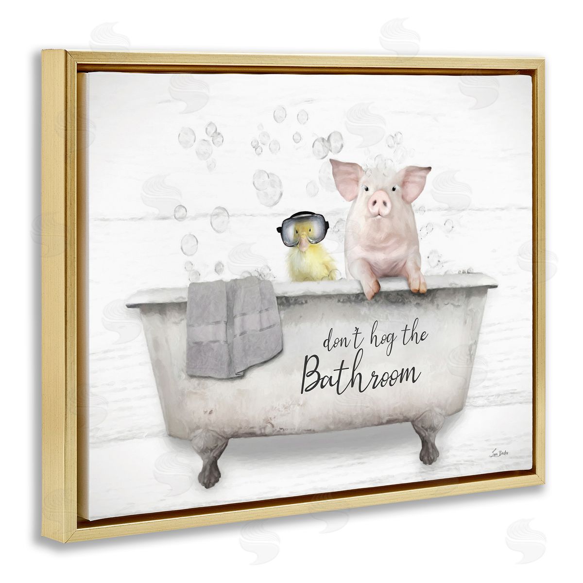 Don't Hog Bathroom Gold Floating Frame Canvas Wall Art, Home Decor by Lori Deiter