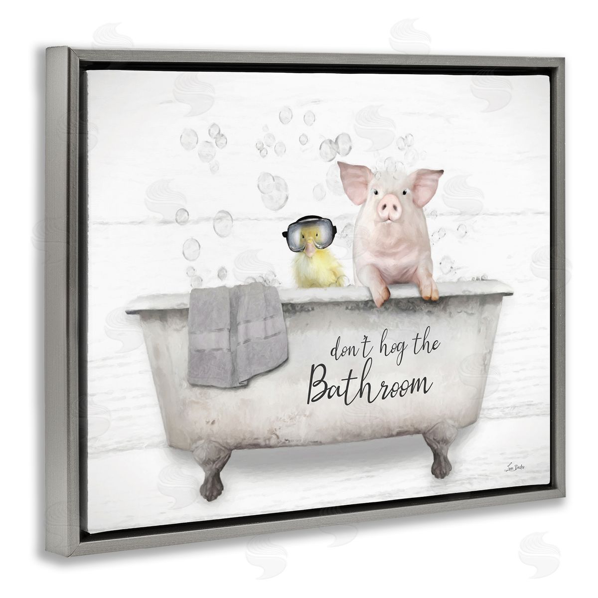 Don't Hog Bathroom Grey Floating Frame Canvas Wall Art, Home Decor by Lori Deiter
