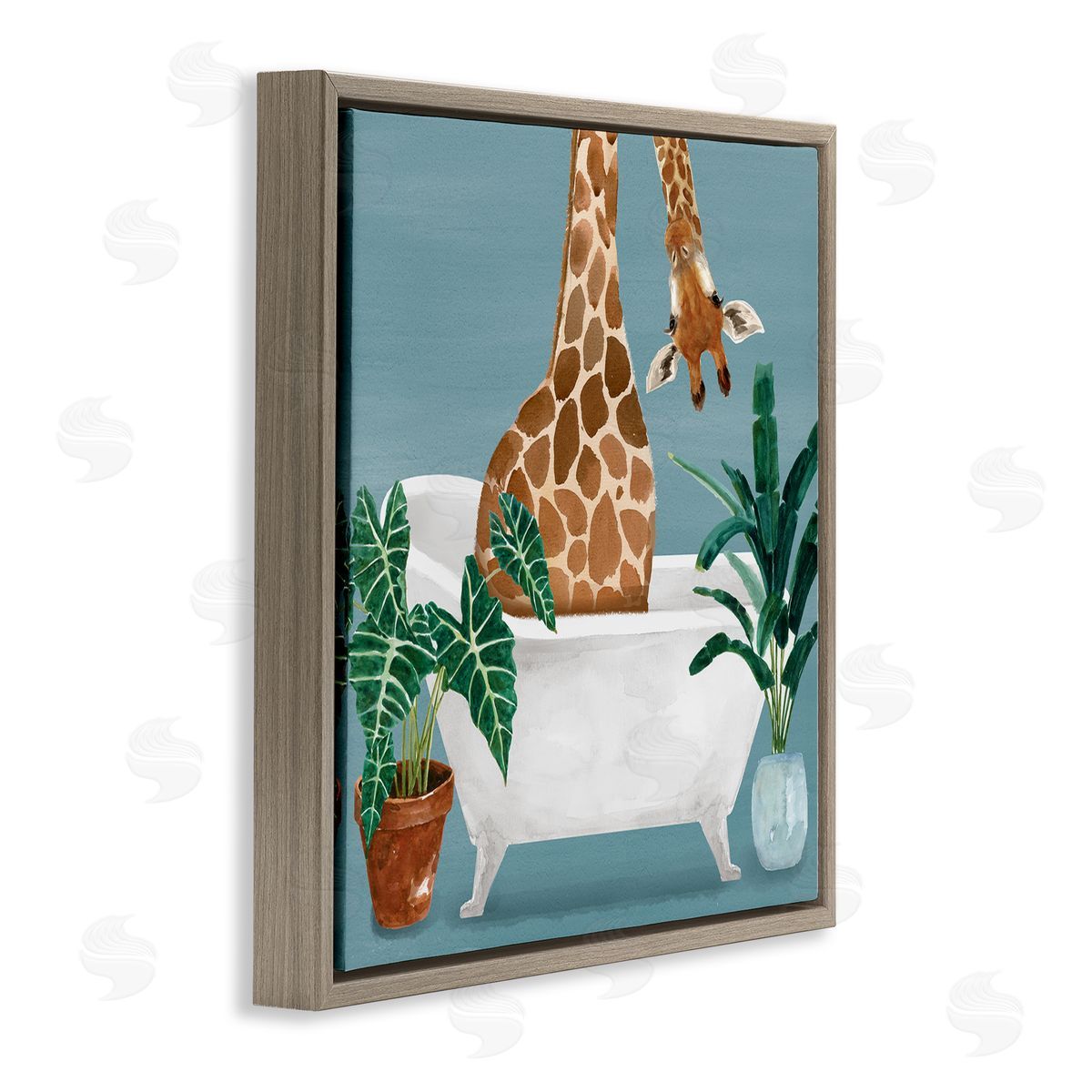 Masey St. Studios Botanical Bathroom Giraffe Brown Floater Frame Canvas Artside_