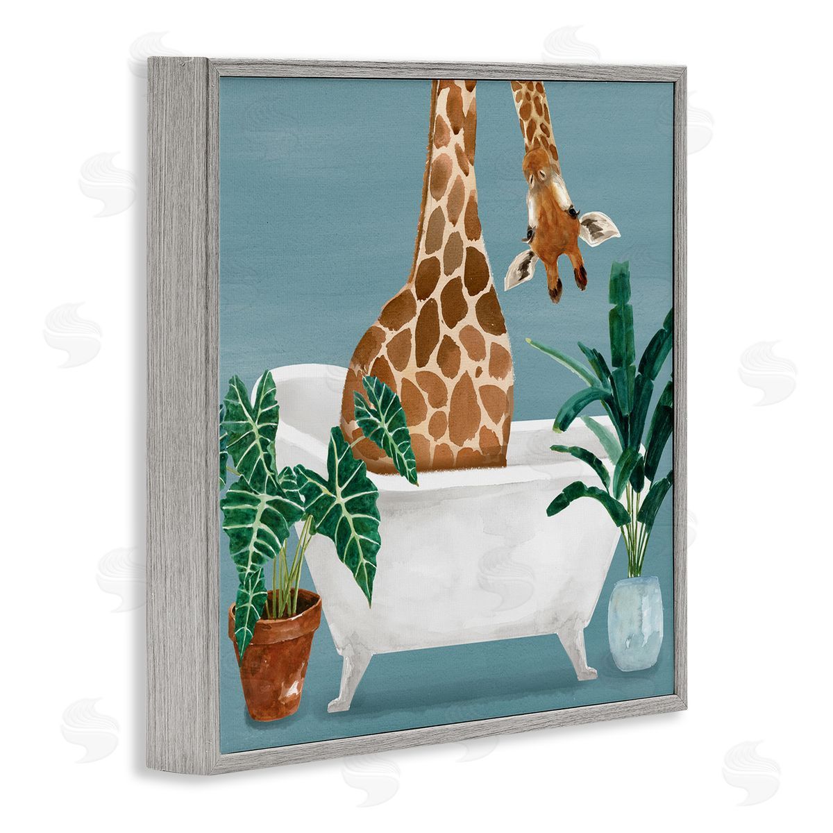 Masey St. Studios Botanical Bathroom Giraffe Gray Framed Giclee Wall Artside_