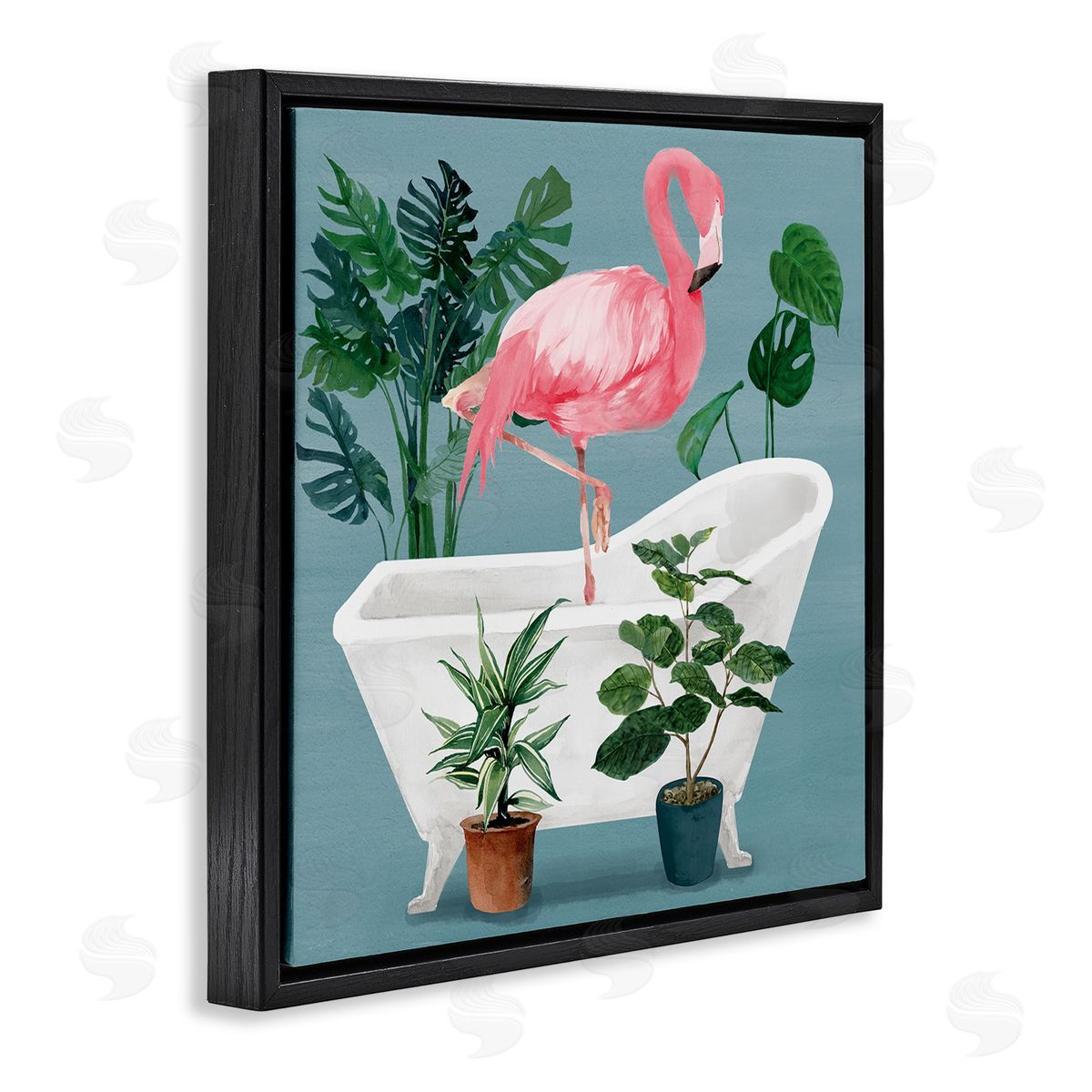 Masey St. Studios Botanical Flamingo Bathroom Black Floater Frame Canvas Artside_