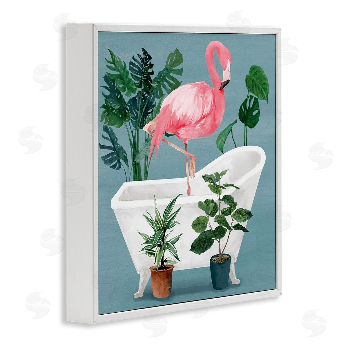 Masey St. Studios Botanical Flamingo Bathroom White Framed Giclee Wall Artside_