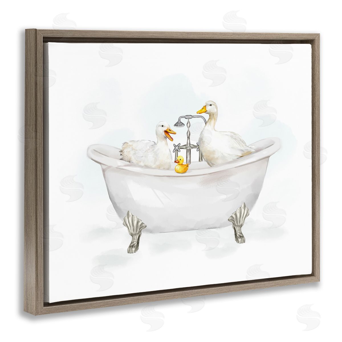 Ziwei Li Ducks in Bathtub Brown Floater Frame Canvas Artside_