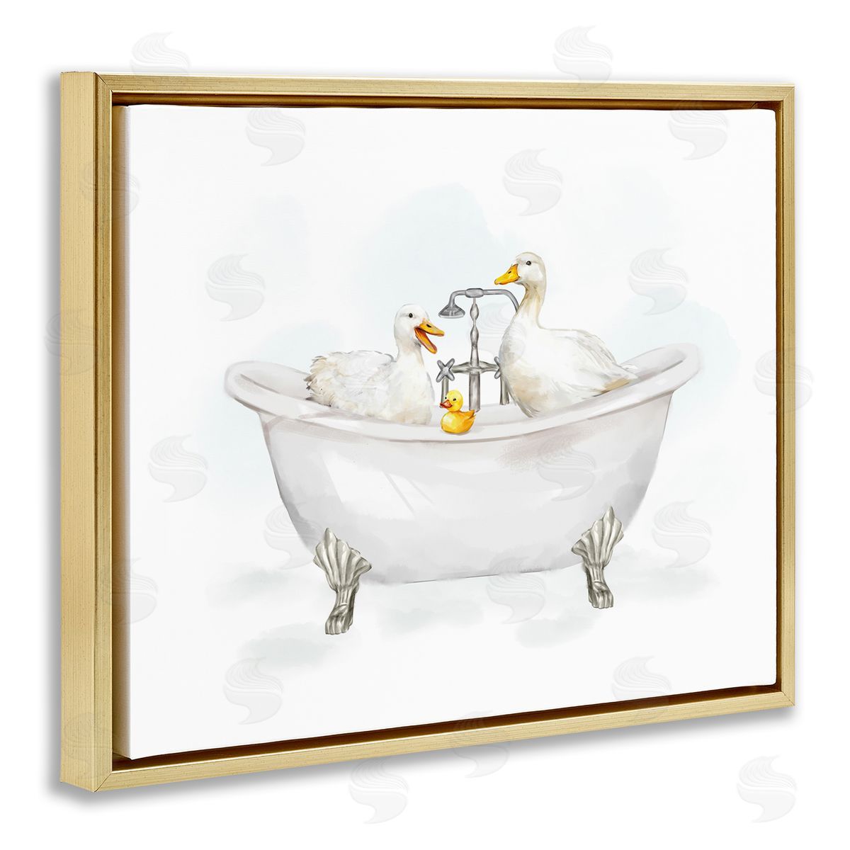 Ziwei Li Ducks in Bathtub Gold Floater Frame Canvas Artside_