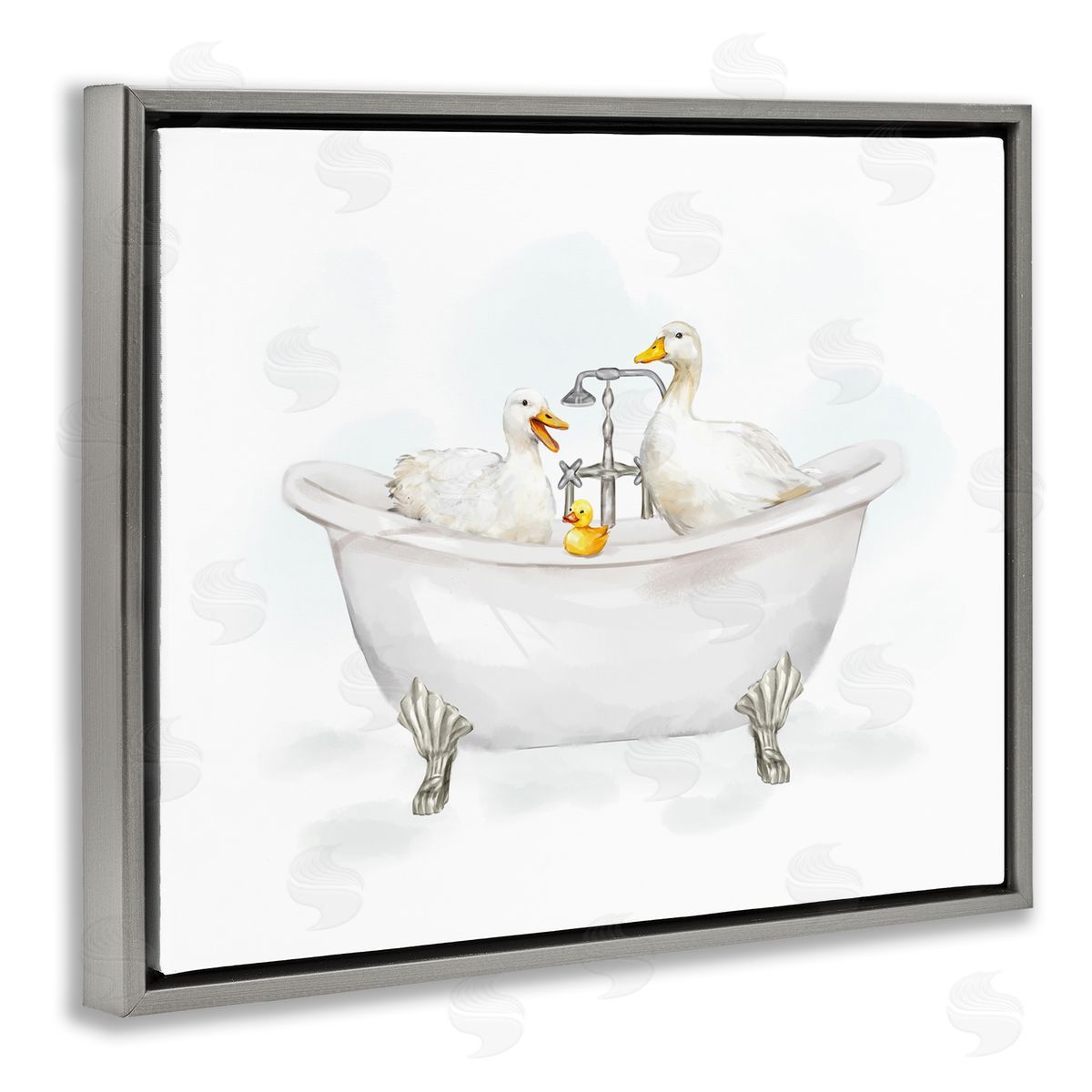 Ziwei Li Ducks in Bathtub Gray Floater Frame Canvas Artside_