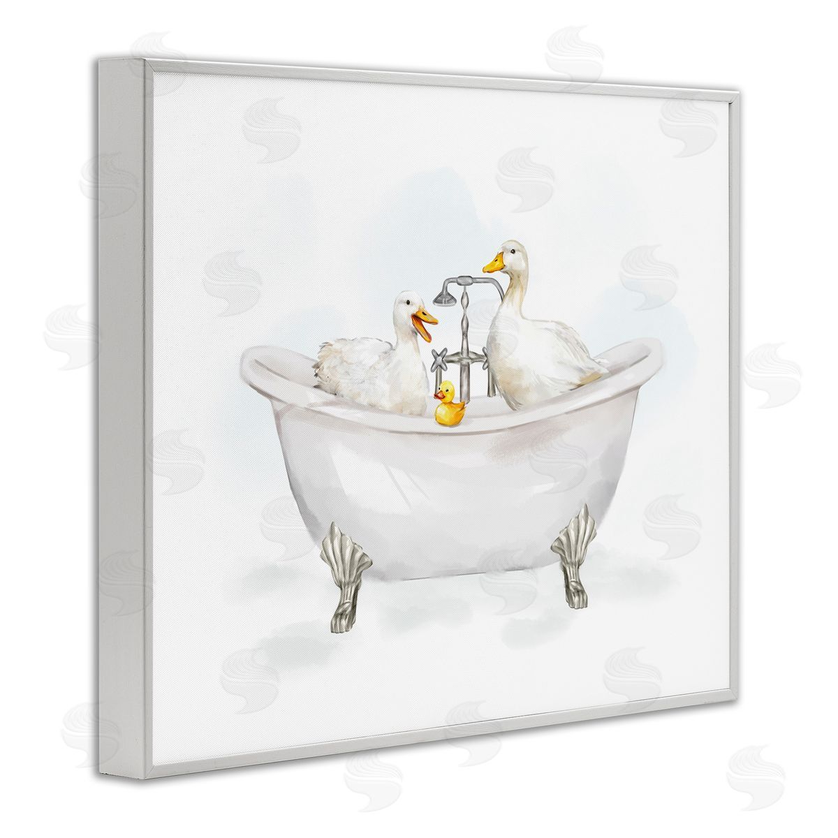 Ziwei Li Ducks in Bathtub White Framed Giclee Wall Artside_