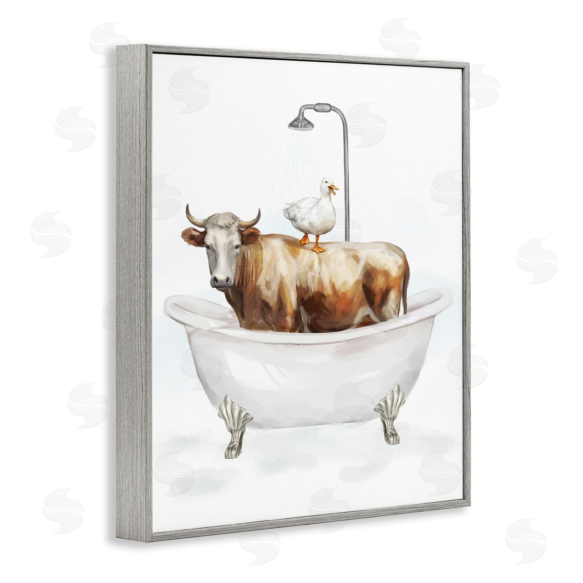 Ziwei Li Farm Animals Bathtub Gray Framed Giclee Wall Artside_