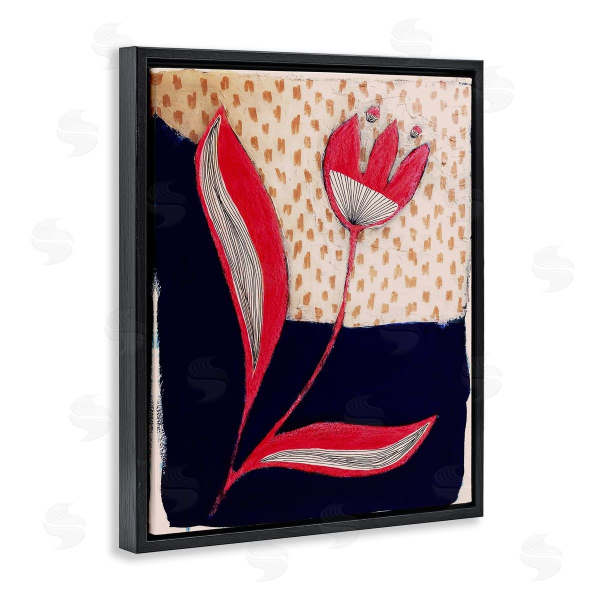 Birgit Maria Kiennast Red Abstract Flower Black Floater Frame Canvas Artside_