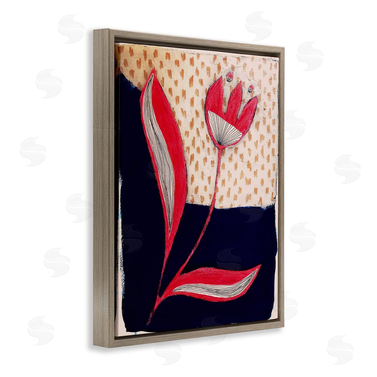 Birgit Maria Kiennast Red Abstract Flower Brown Floater Frame Canvas Artside_