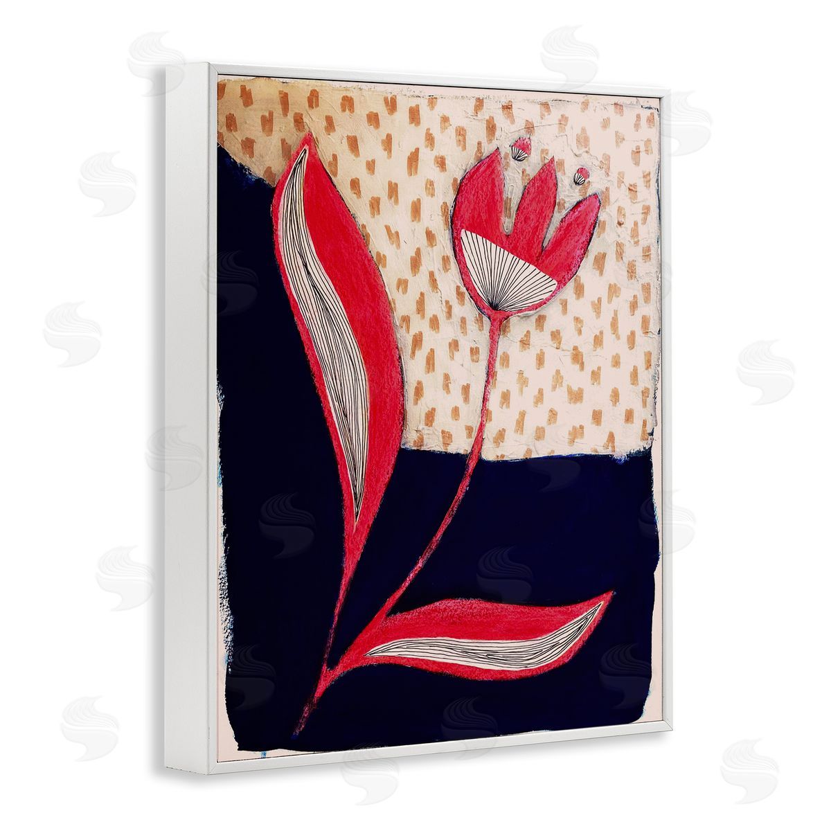 Birgit Maria Kiennast Red Abstract Flower White Framed Giclee Wall Artside_