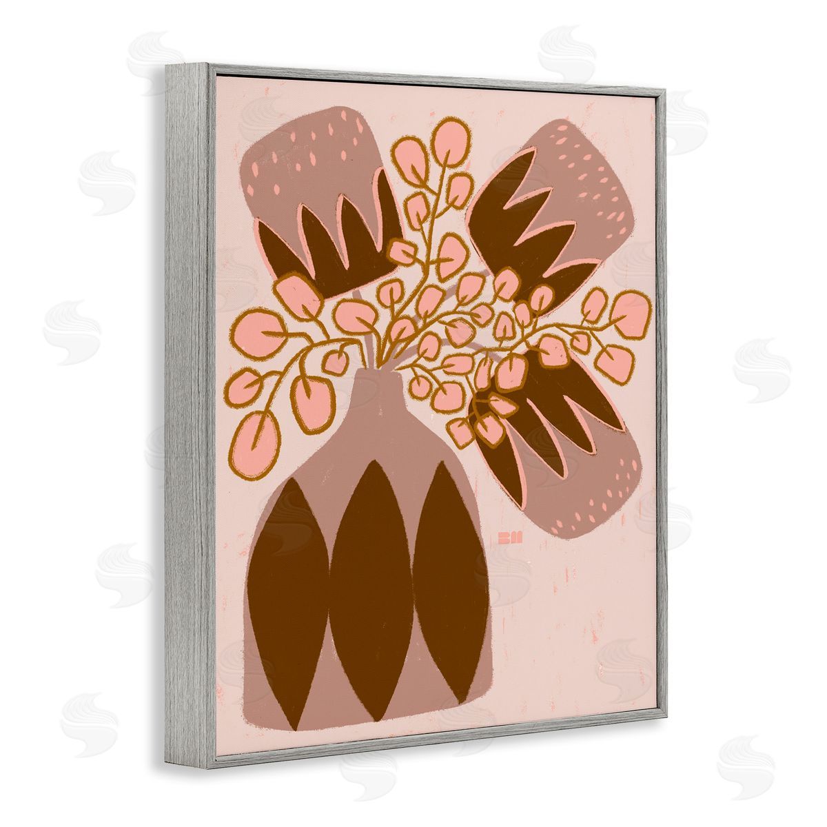 Birgit Maria Kiennast Boho Patterned Vase Gray Framed Giclee Wall Artside_