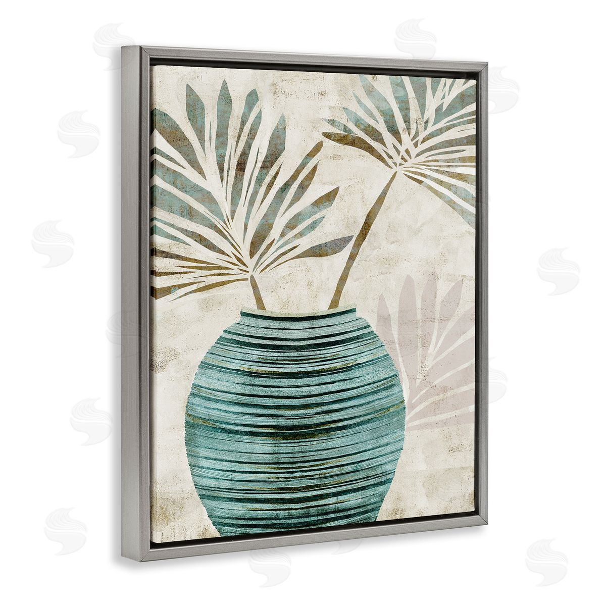 Flora Kouta Boho Plant Vase Gray Floater Frame Canvas Artside_