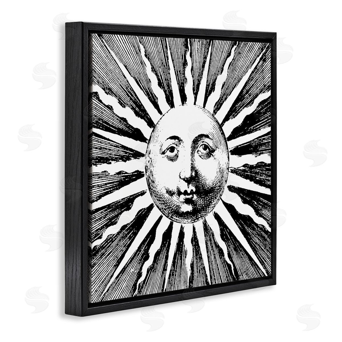 Stupell Studio Detailed Sun with Face Black Floater Frame Canvas Artside_