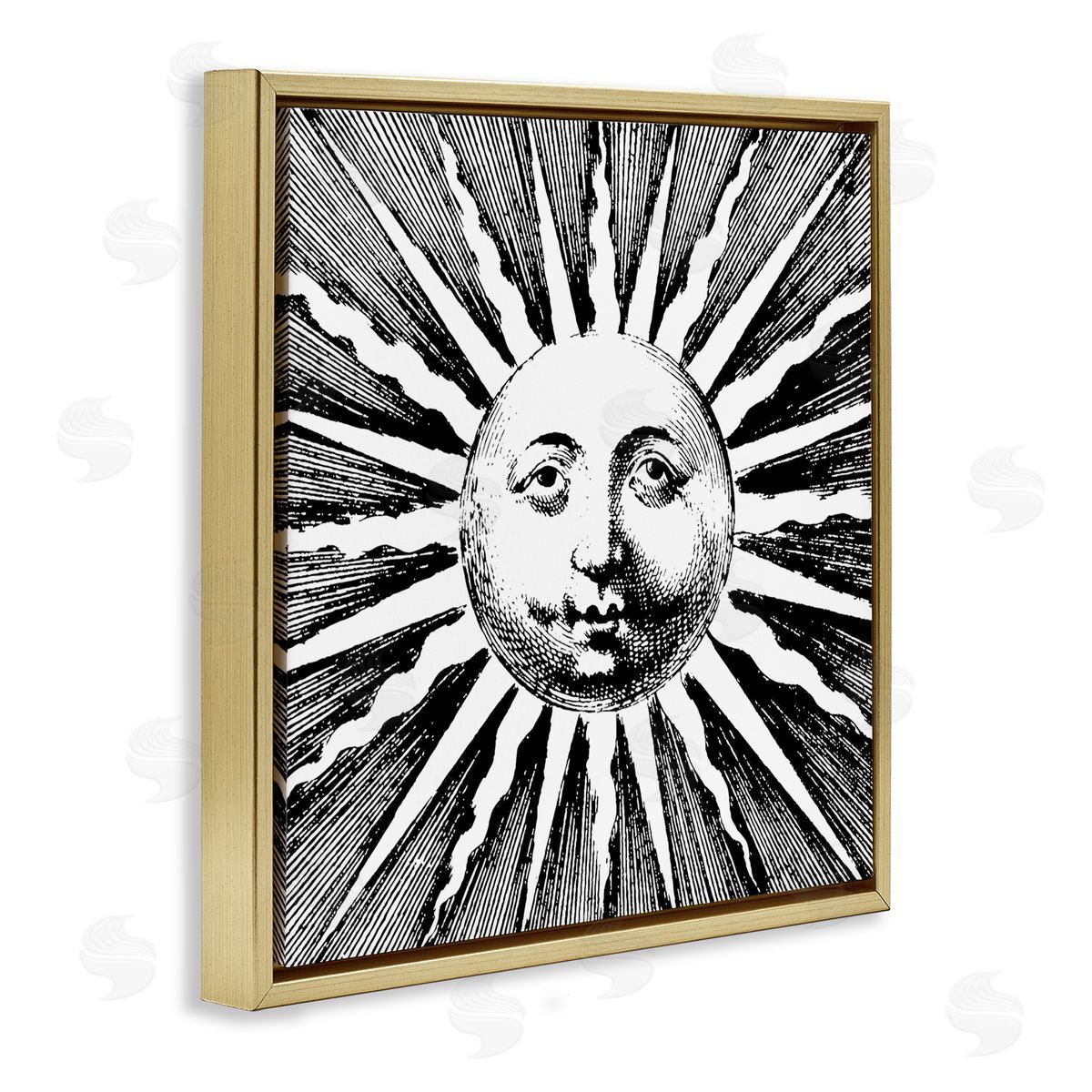 Stupell Studio Detailed Sun with Face Gold Floater Frame Canvas Artside_
