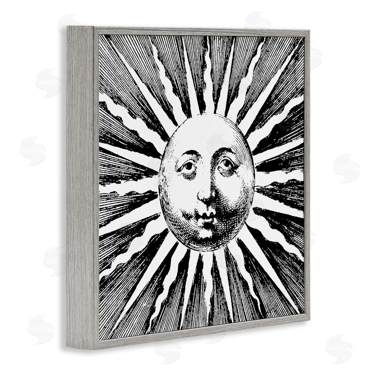 Stupell Studio Detailed Sun with Face Gray Framed Giclee Wall Artside_