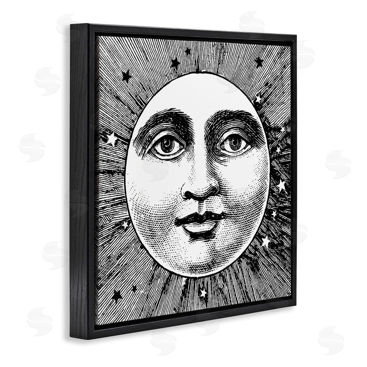 Stupell Studio Moon & Stars Face Black Floater Frame Canvas Artside_