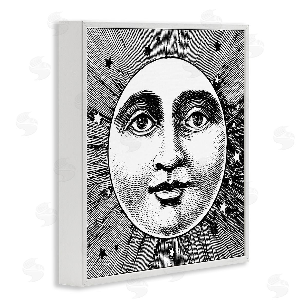 Stupell Studio Moon & Stars Face White Framed Giclee Wall Artside_