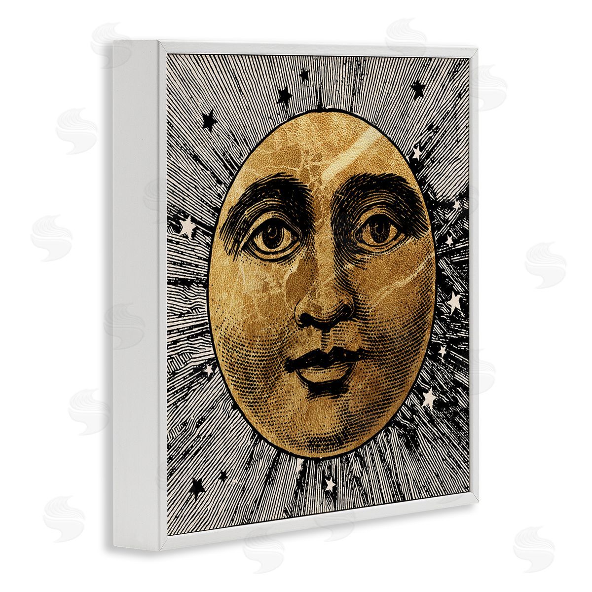 Stupell Studio Detailed Moon Face White Framed Giclee Wall Artside_