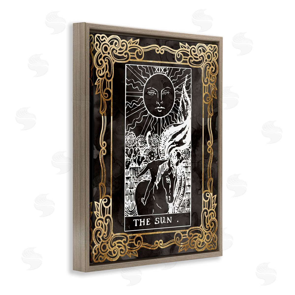 Stupell Studio Patterned Sun Tarot Brown Floater Frame Canvas Artside_