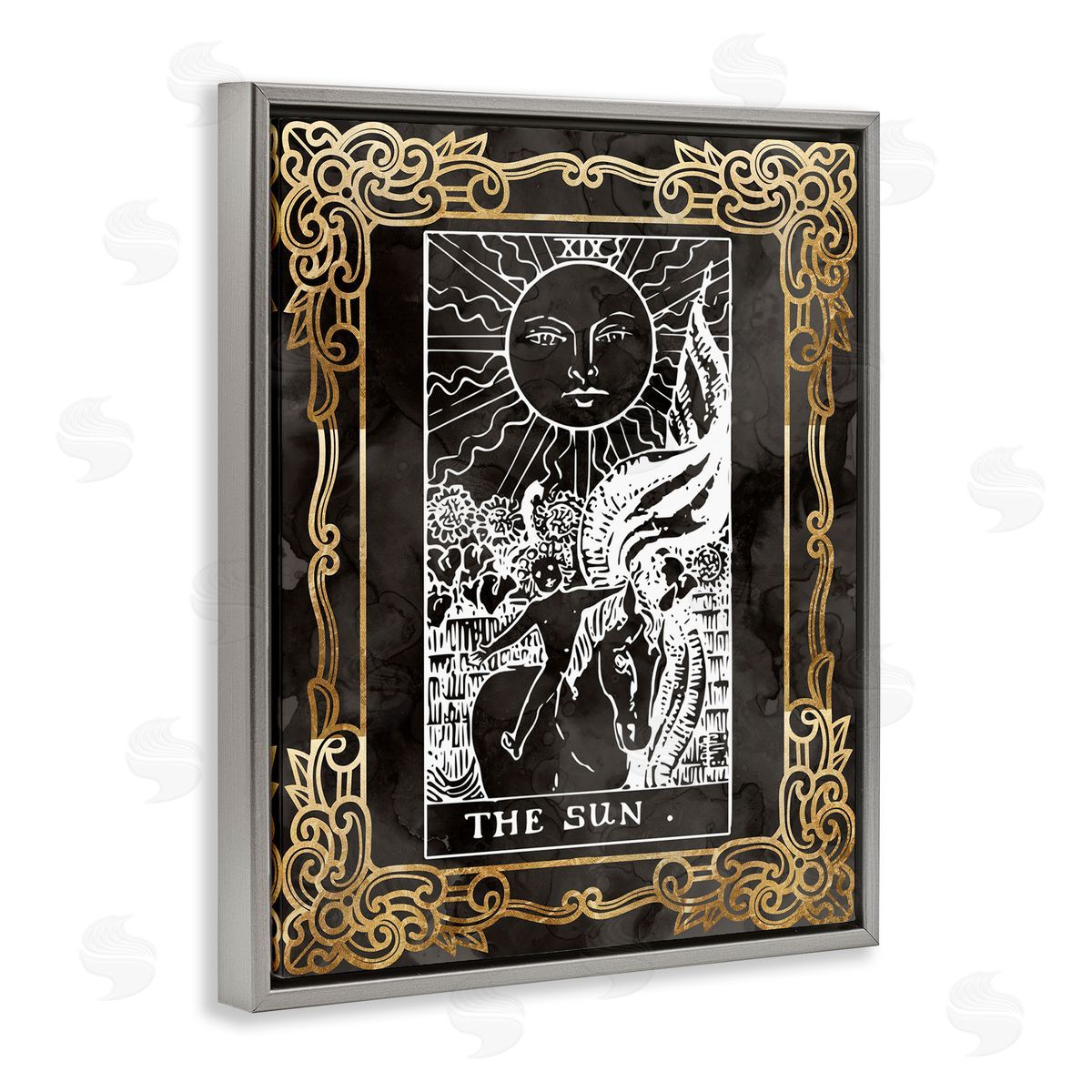 Stupell Studio Patterned Sun Tarot Gray Floater Frame Canvas Artside_