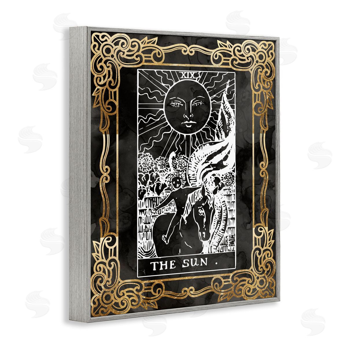 Stupell Studio Patterned Sun Tarot Gray Framed Giclee Wall Artside_