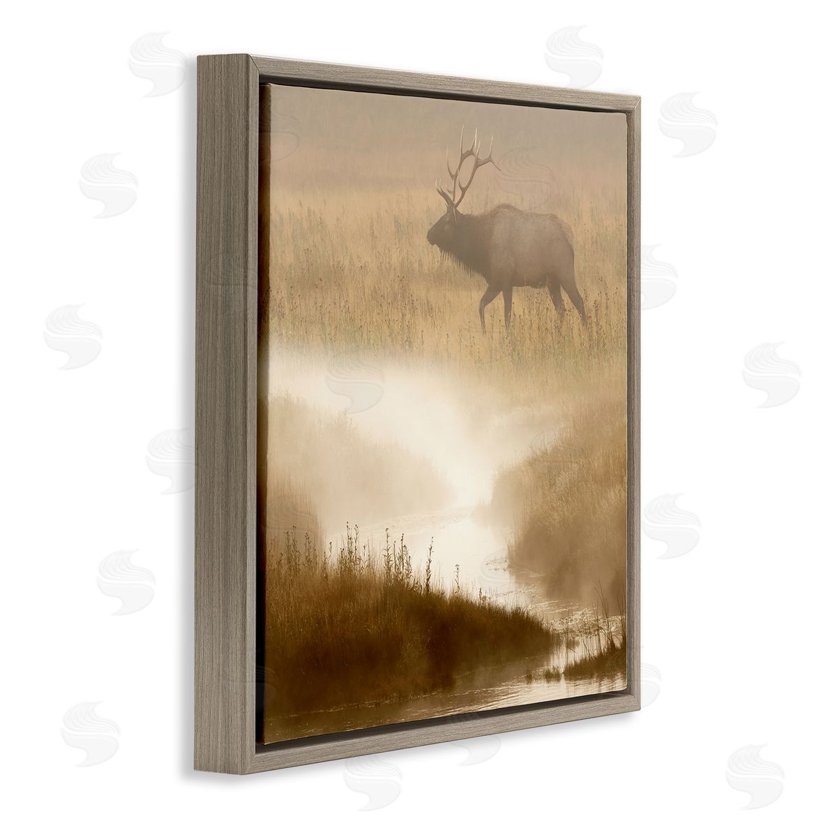 Danita Delimont Foggy River Deer Scene Brown Floater Frame Canvas Artside_