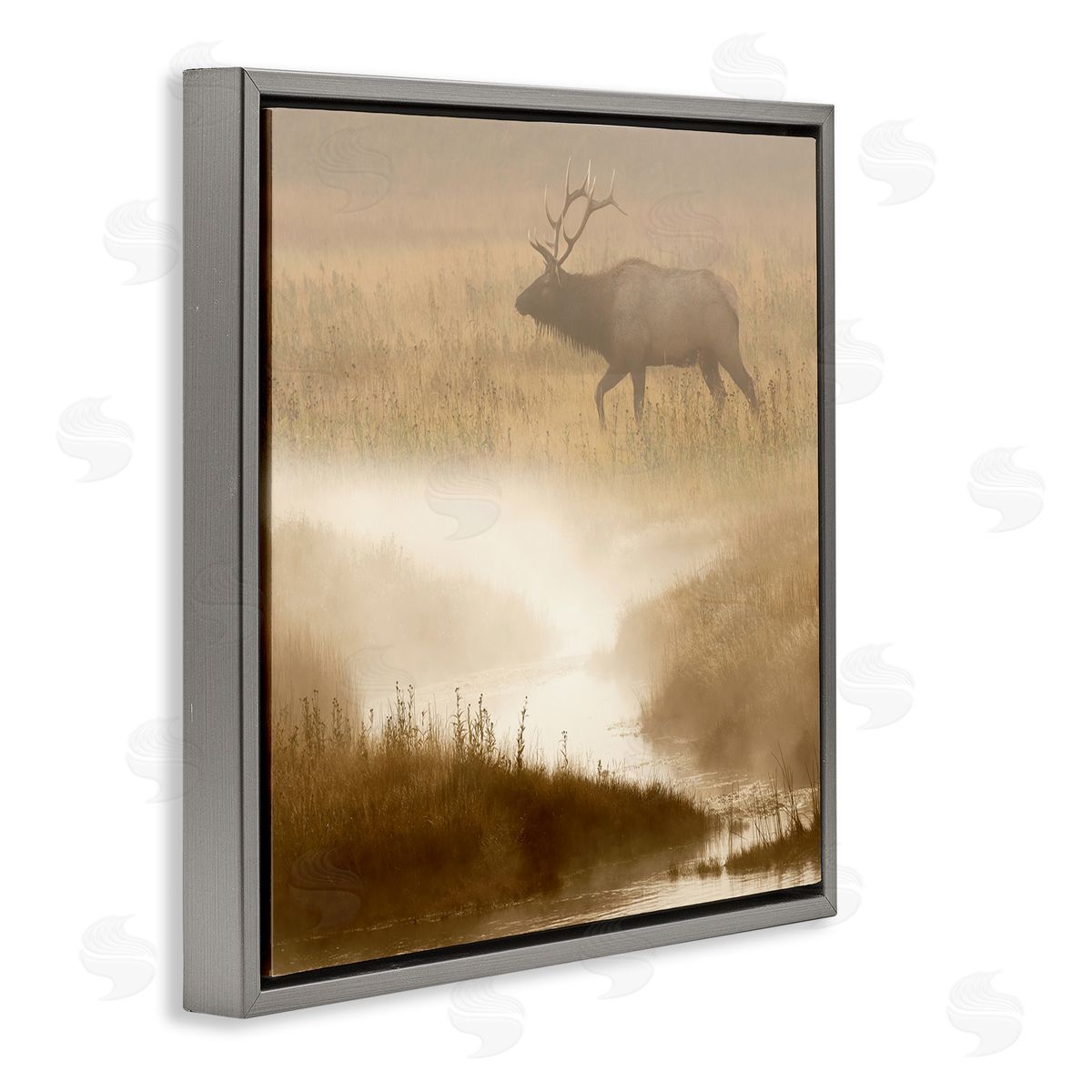 Danita Delimont Foggy River Deer Scene Gray Floater Frame Canvas Artside_