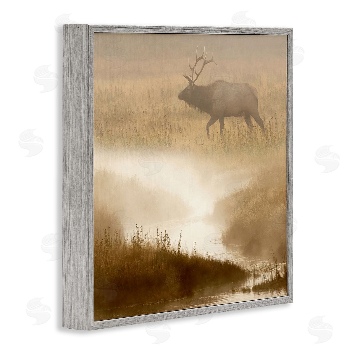 Danita Delimont Foggy River Deer Scene Gray Framed Giclee Wall Artside_