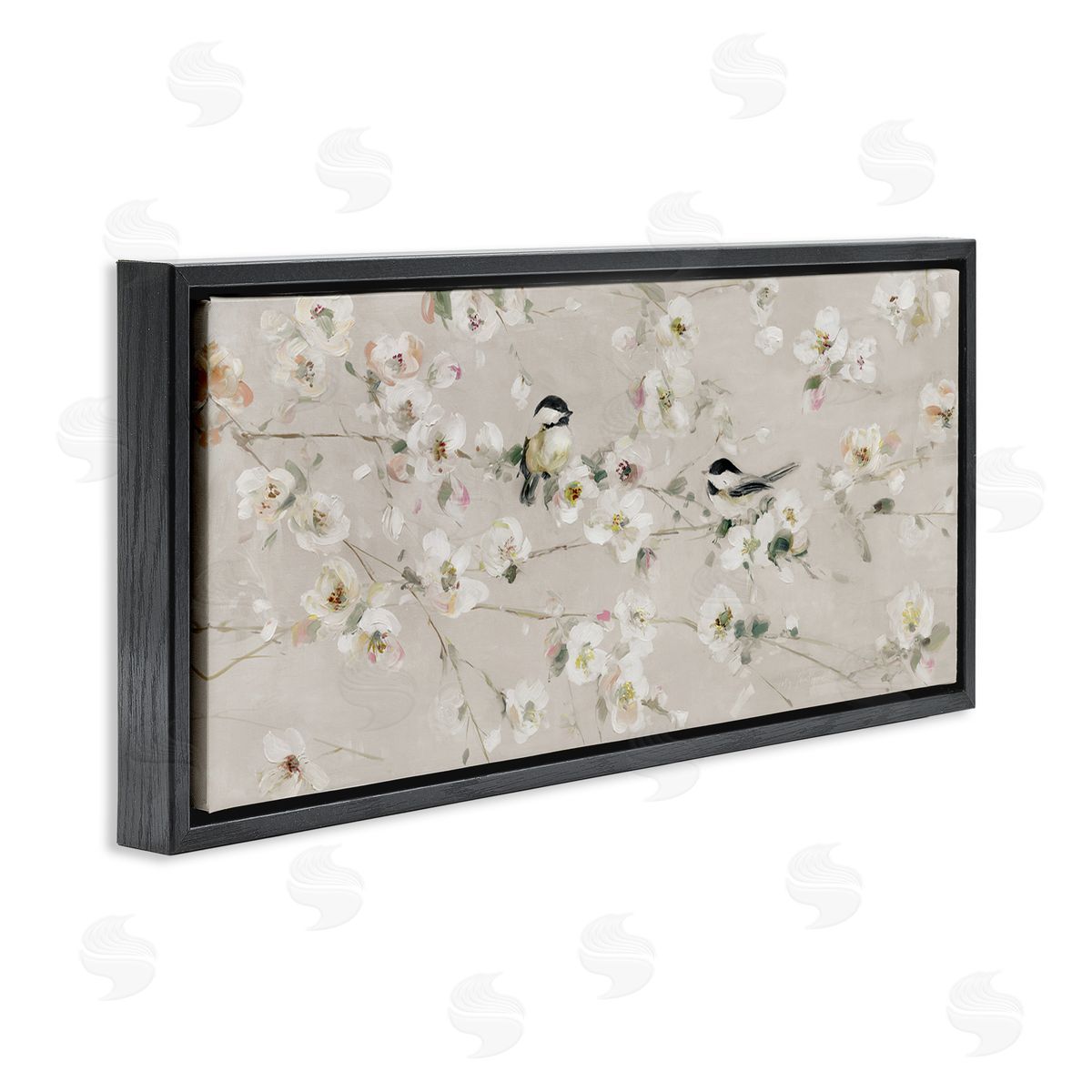 Sally Swatland Birds & Apple Blossom Black Floater Frame Canvas Artside_