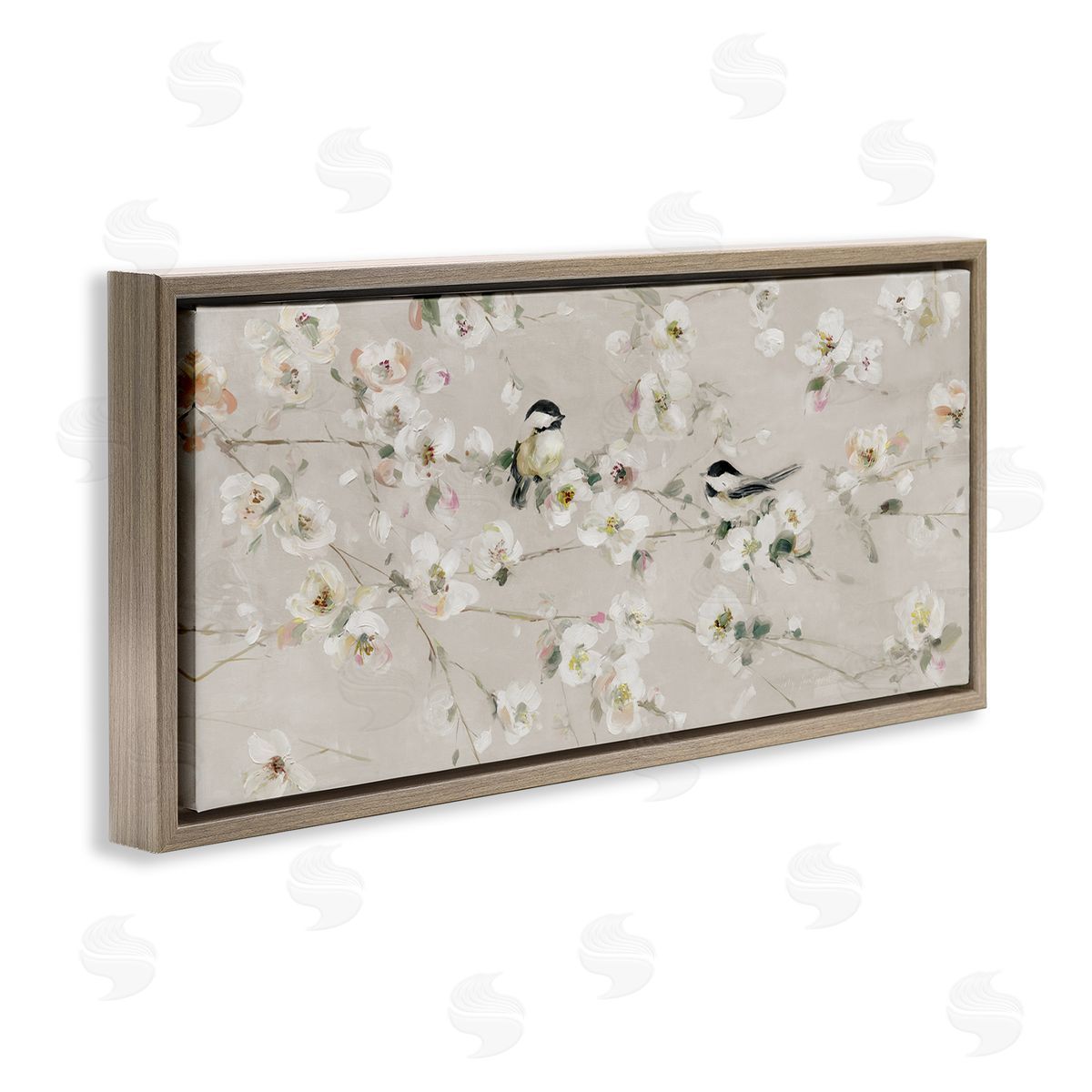Sally Swatland Birds & Apple Blossom Brown Floater Frame Canvas Artside_