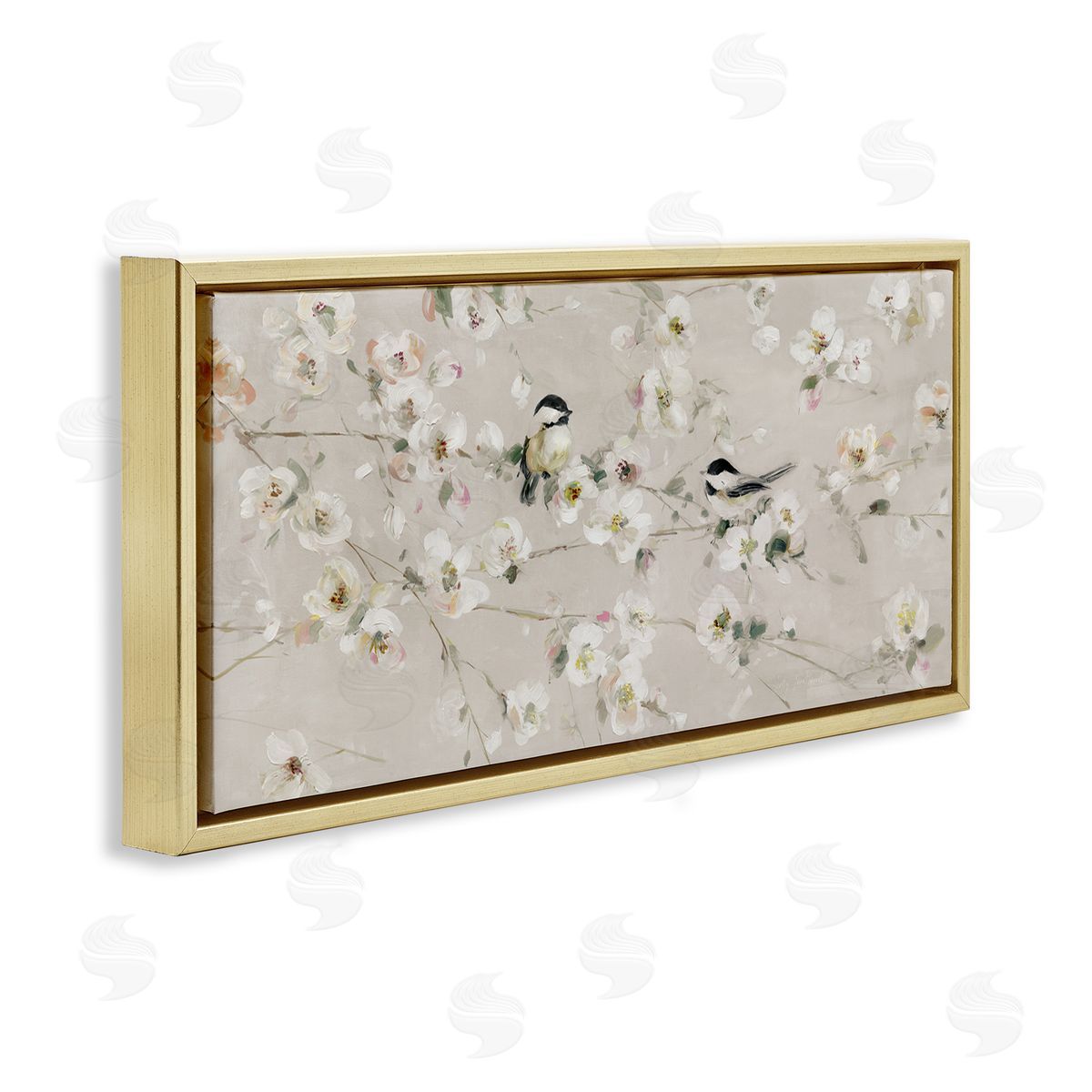 Sally Swatland Birds & Apple Blossom Gold Floater Frame Canvas Artside_