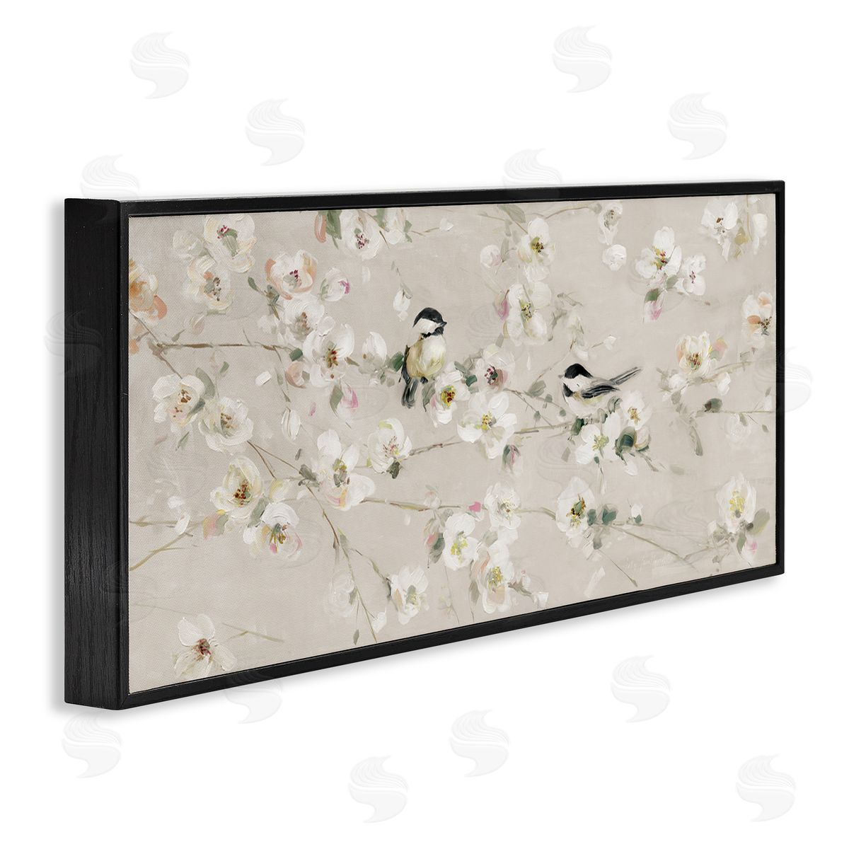 Sally Swatland Birds & Apple Blossom Black Framed Giclee Wall Artside_
