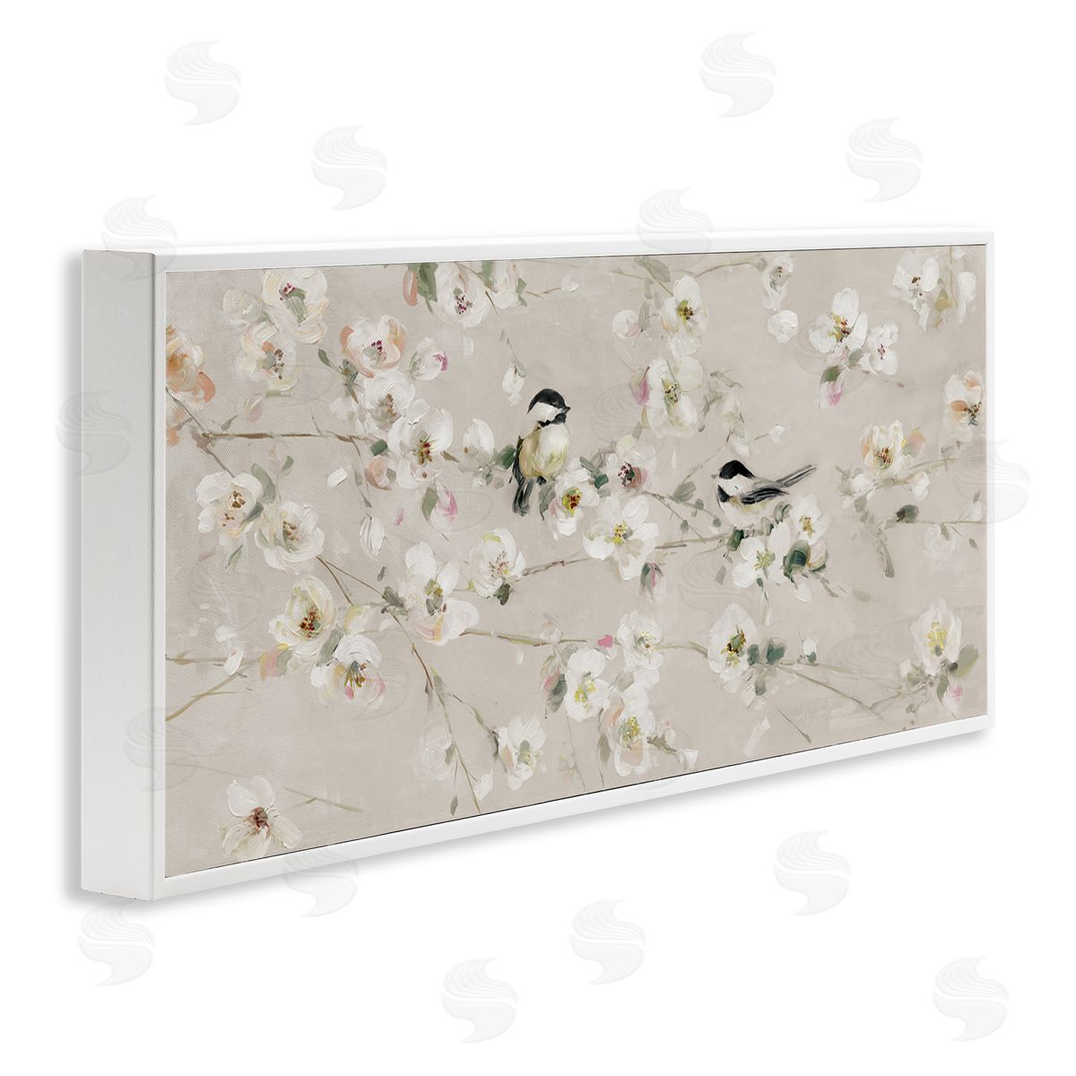 Sally Swatland Birds & Apple Blossom White Framed Giclee Wall Artside_