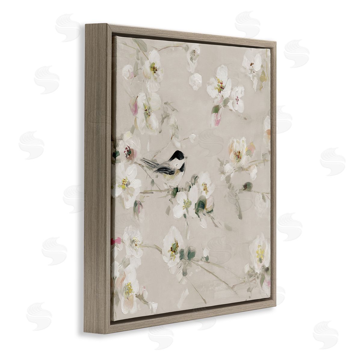 Sally Swatland Soft Apple Blossom Bird Brown Floater Frame Canvas Artside_