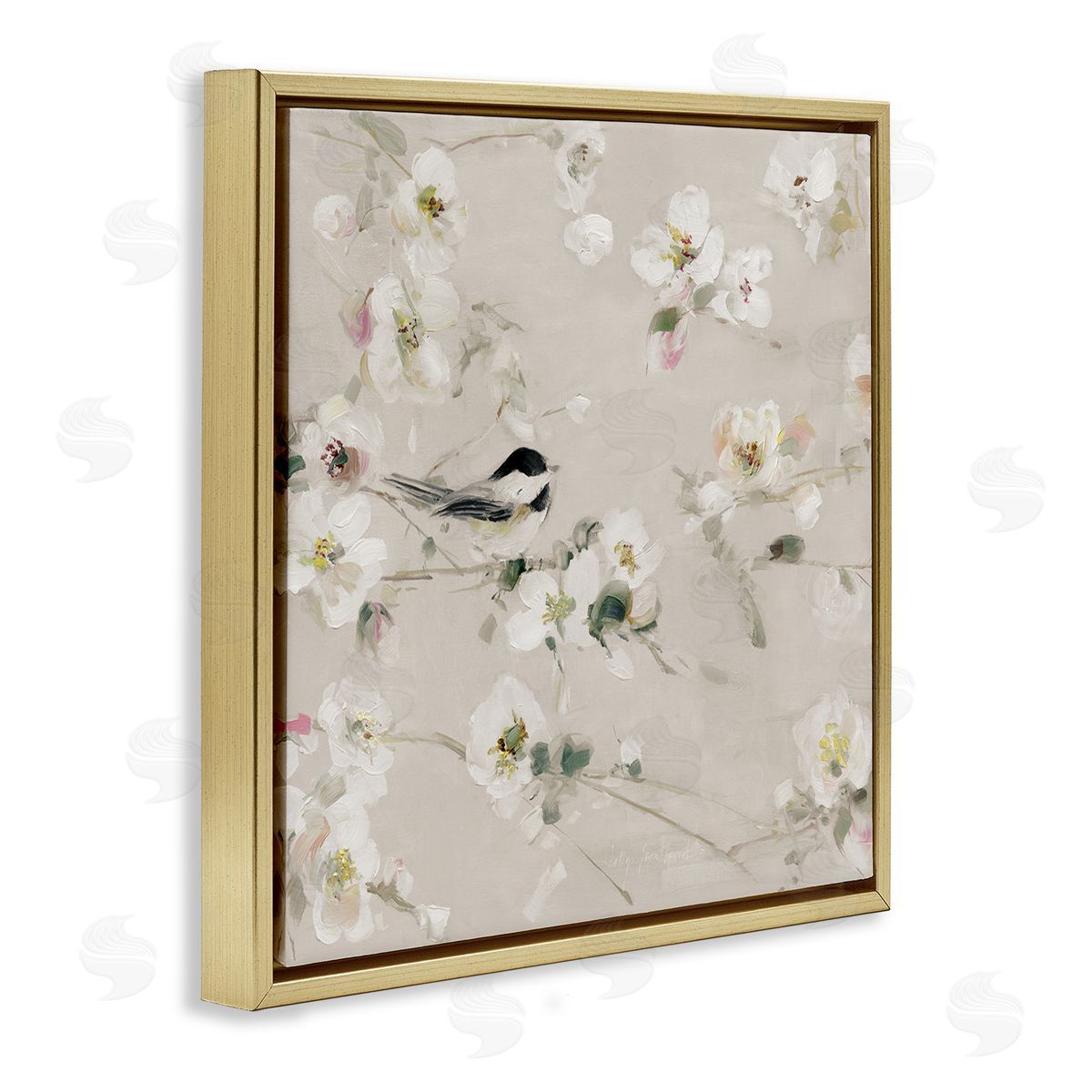 Sally Swatland Soft Apple Blossom Bird Gold Floater Frame Canvas Artside_