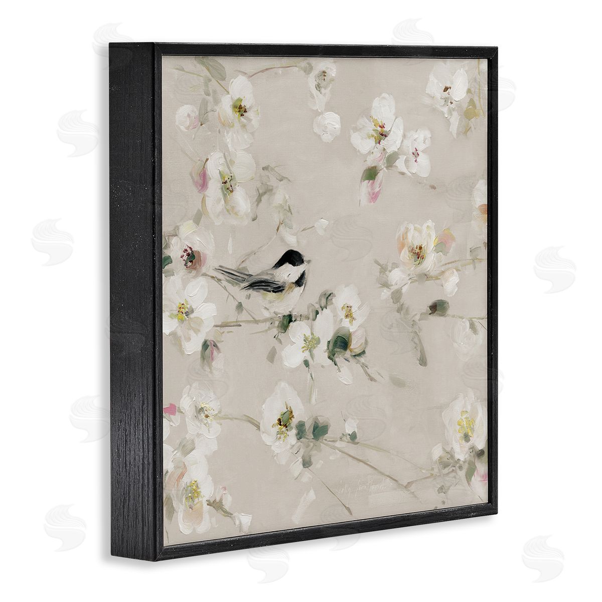Sally Swatland Soft Apple Blossom Bird Black Framed Giclee Wall Artside_