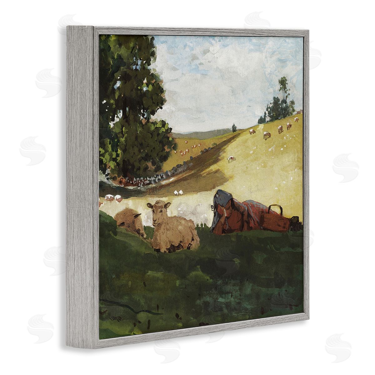 Winslow Homer Girl & Sheep in Country Gray Framed Giclee Wall Artside_