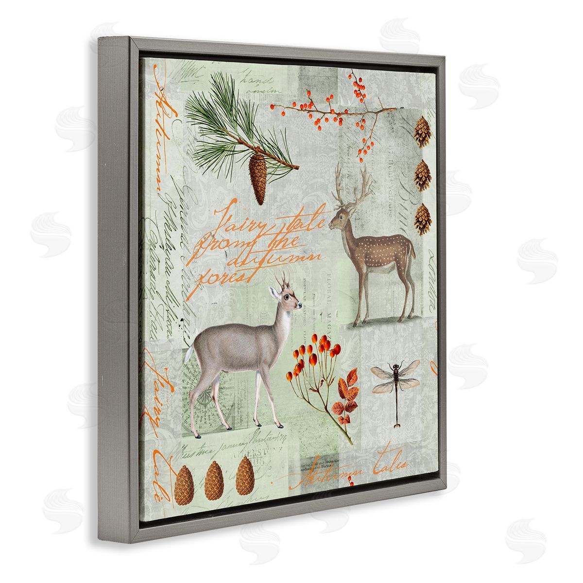 Andrea Haase Vintage Woodland Postcard Gray Floater Frame Canvas Artside_