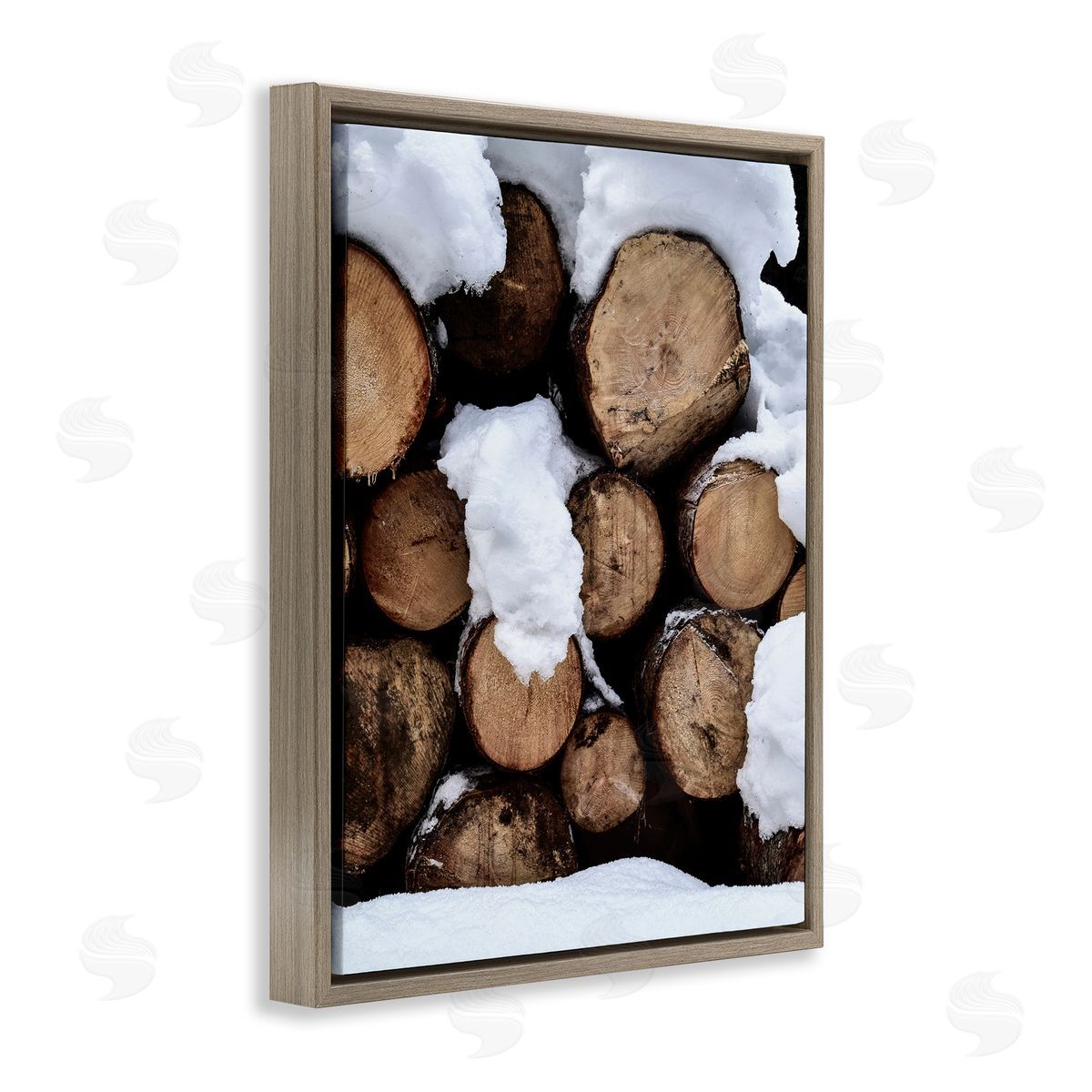 Incado Winter Snowy Logs Brown Floater Frame Canvas Artside_