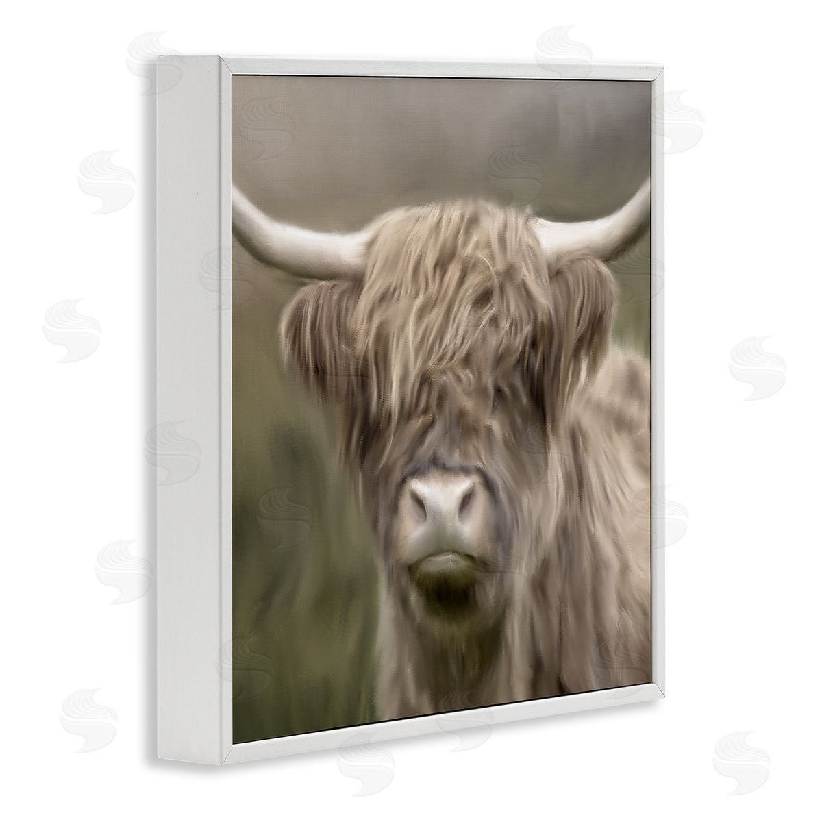 Kim Allen Soft Highland Cow White Framed Giclee Wall Artside_