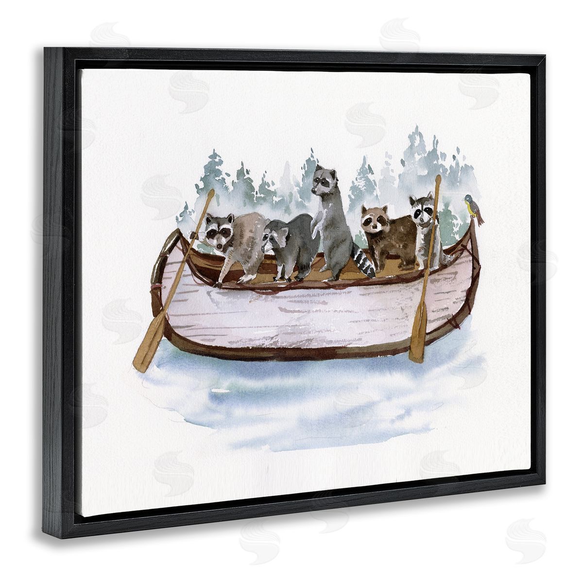 Masey St. Studios Raccoons on Rowboat Black Floater Frame Canvas Artside_