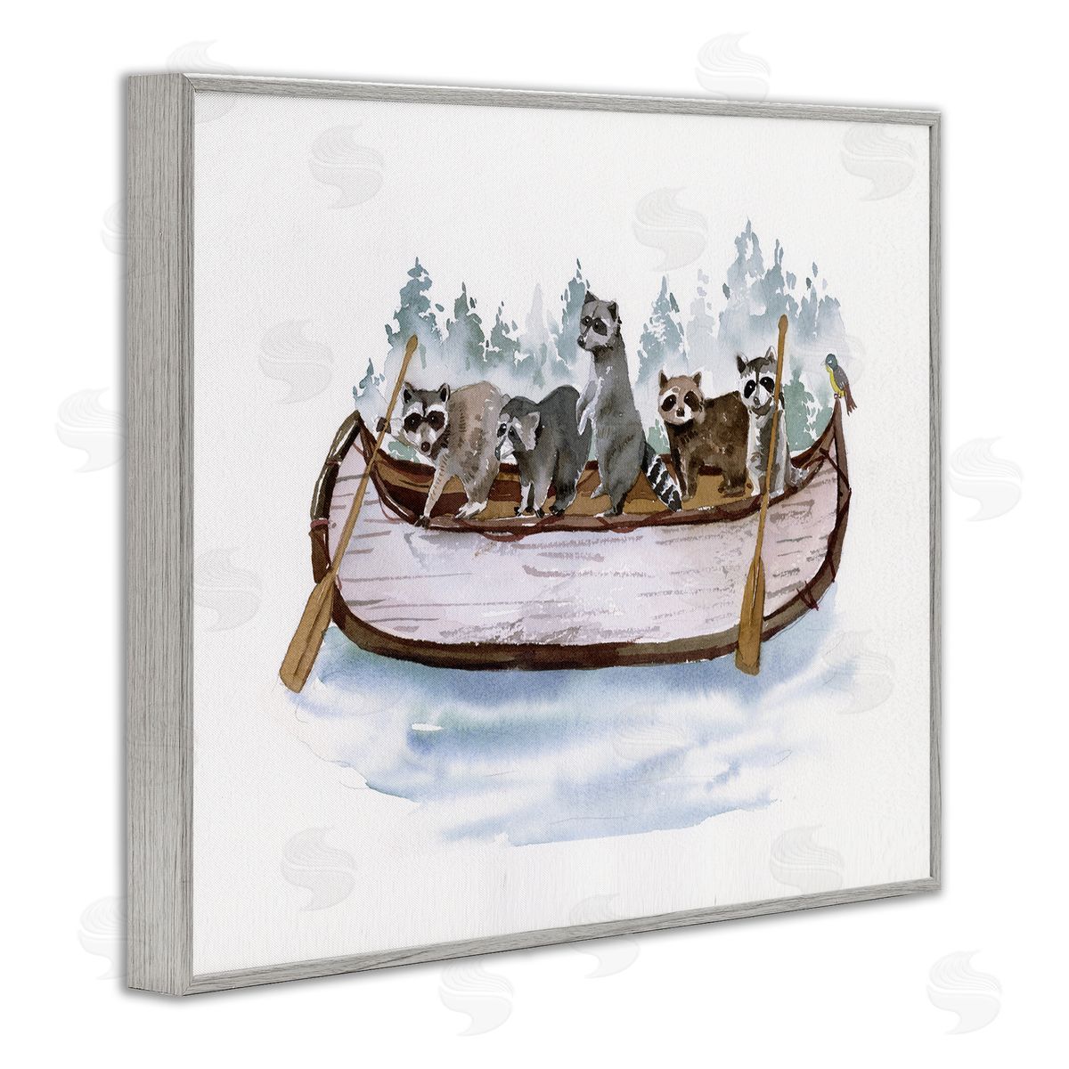 Masey St. Studios Raccoons on Rowboat Gray Framed Giclee Wall Artside_