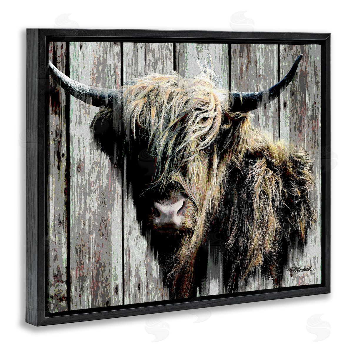 Pat Cockrell Rustic Cattle Portrait Black Floater Frame Canvas Artside_