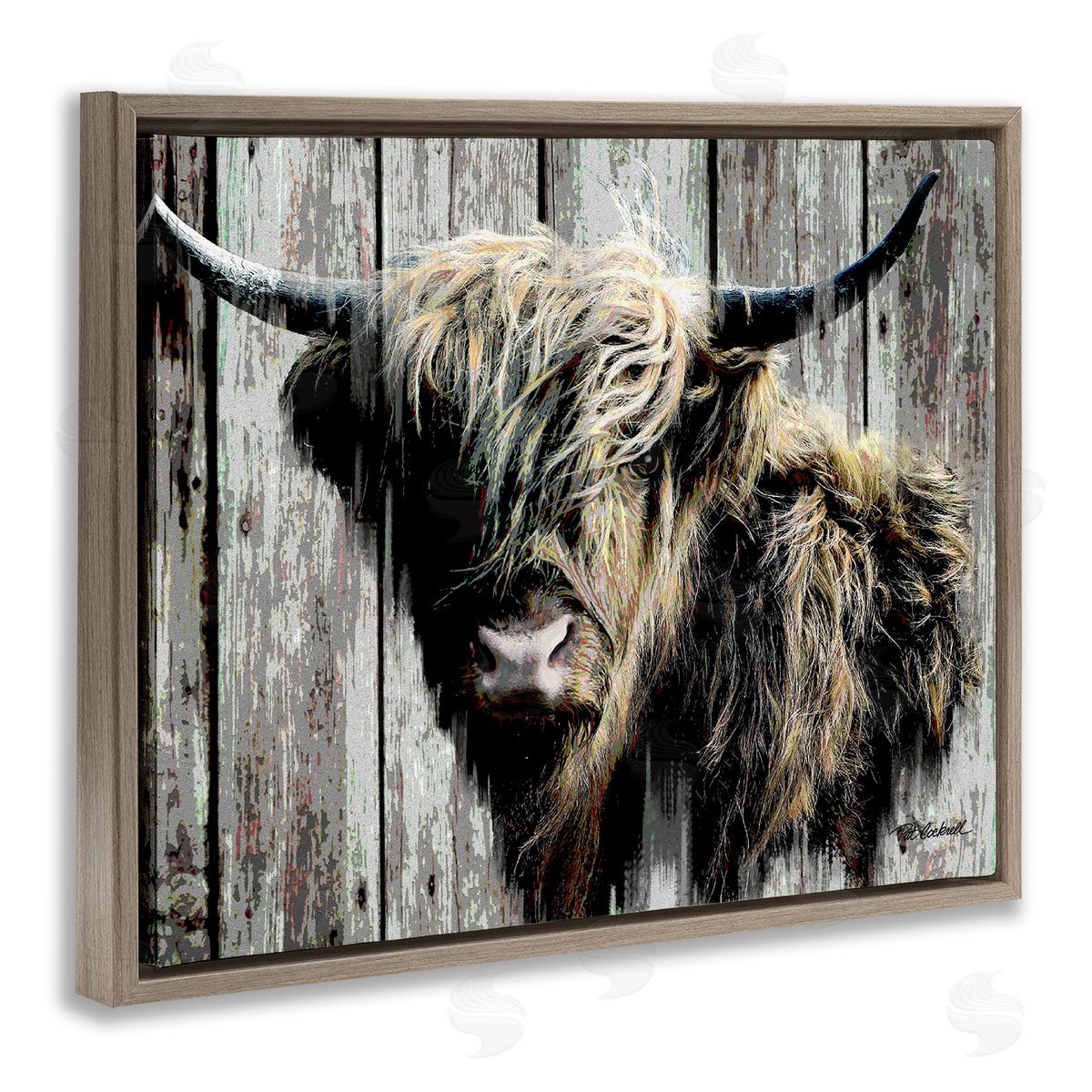 Pat Cockrell Rustic Cattle Portrait Brown Floater Frame Canvas Artside_